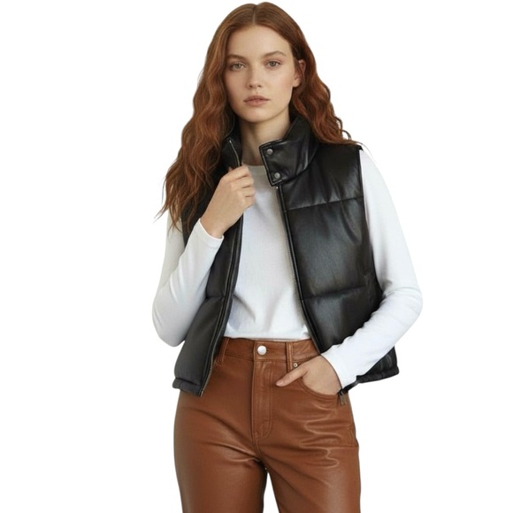 Anthropologie Faux Leather Puffer Vest - Picture 10 of 10